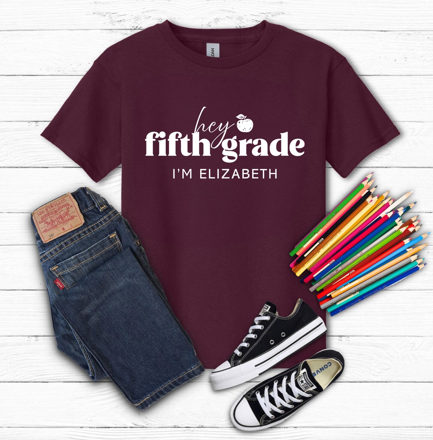 Hey Fifth Grade Personalized Kids Back to School Shirt