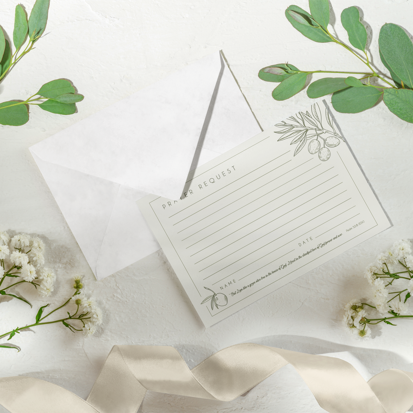 Elegant Prayer Request Cards | Double-Sided Christian Stationery with Olive Branch Design | Spiritual Encouragement & Religious Gifts