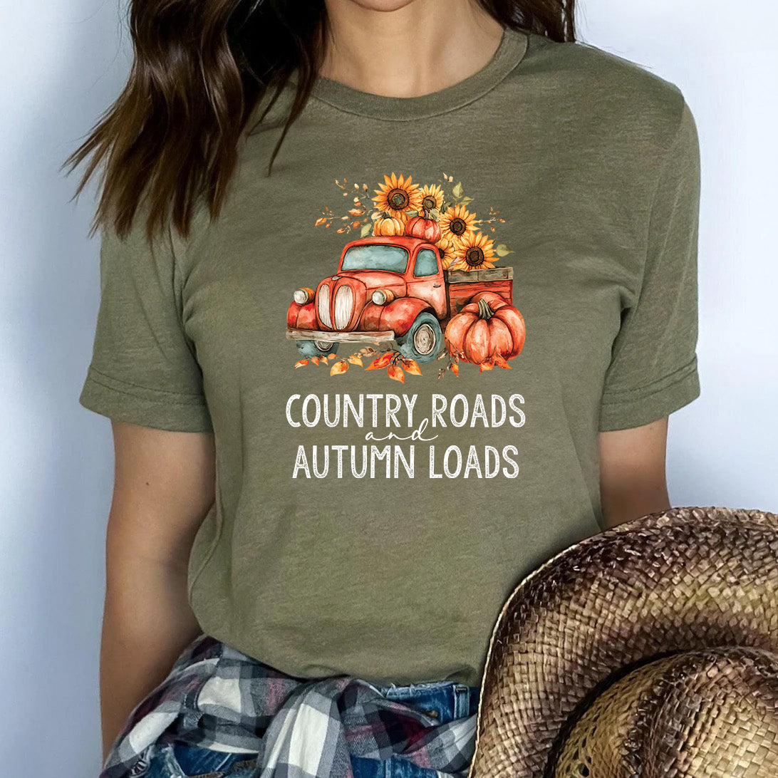 Country Roads and Autumn Loads | Vintage Fall Truck Shirt | Autumn Vibes Tee | Harvest Apparel
