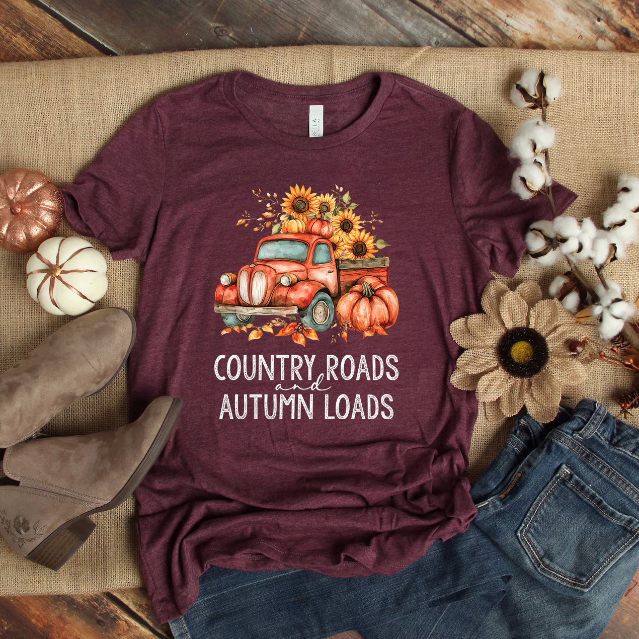 Country Roads and Autumn Loads | Vintage Fall Truck Shirt | Autumn Vibes Tee | Harvest Apparel