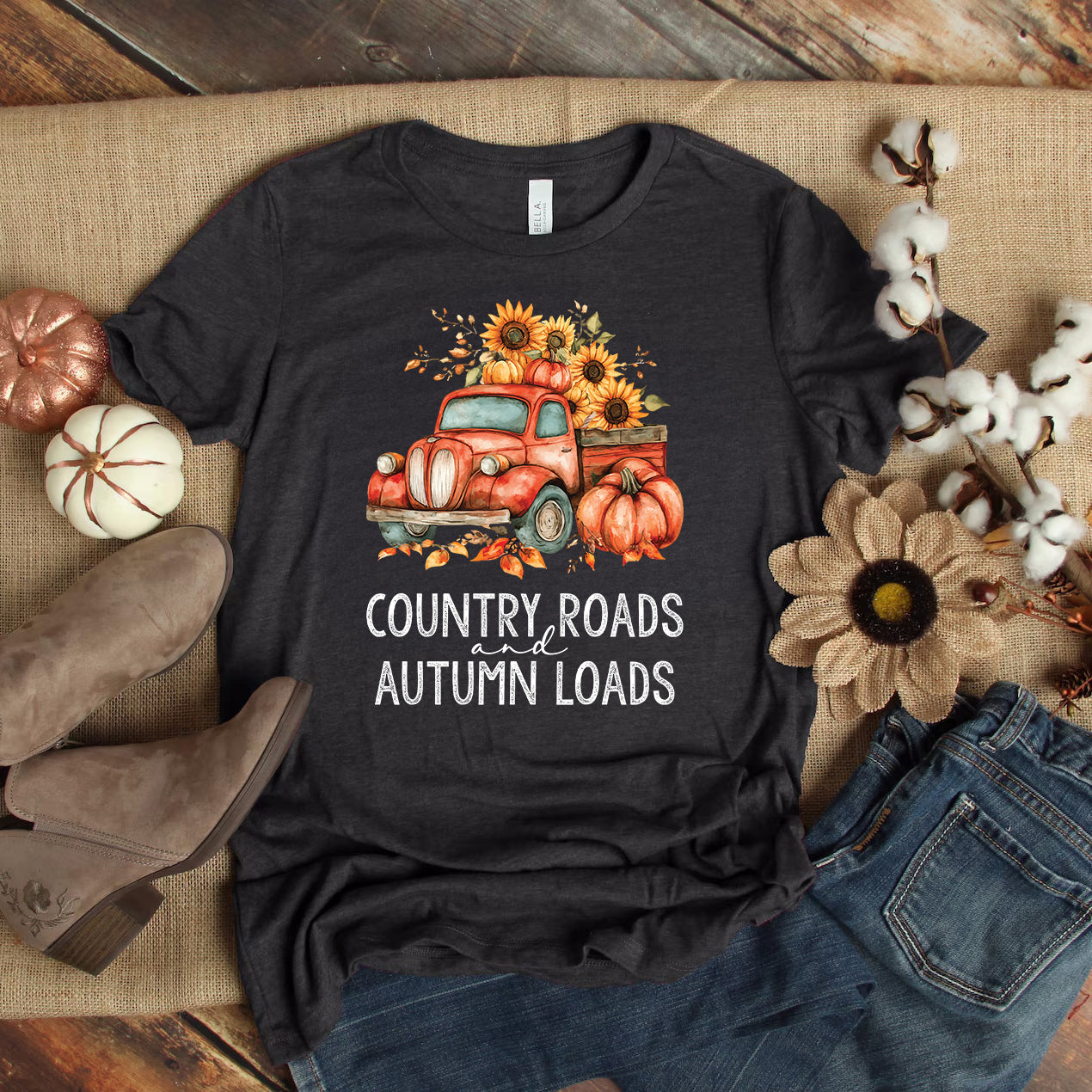 Country Roads and Autumn Loads | Vintage Fall Truck Shirt | Autumn Vibes Tee | Harvest Apparel