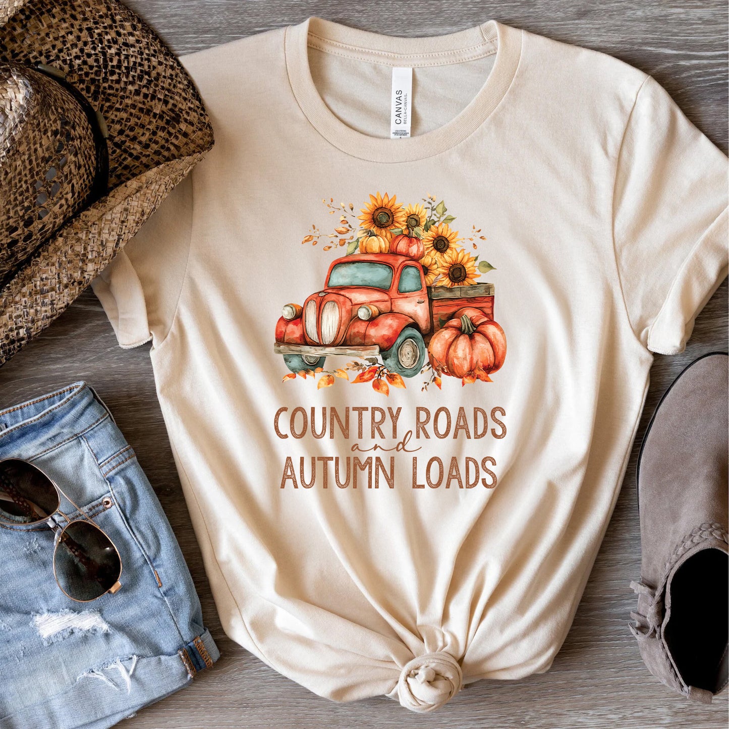 Country Roads and Autumn Loads | Vintage Fall Truck Shirt | Autumn Vibes Tee | Harvest Apparel