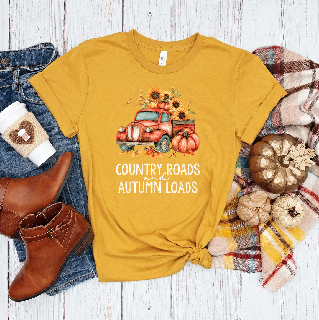 Country Roads and Autumn Loads | Vintage Fall Truck Shirt | Autumn Vibes Tee | Harvest Apparel