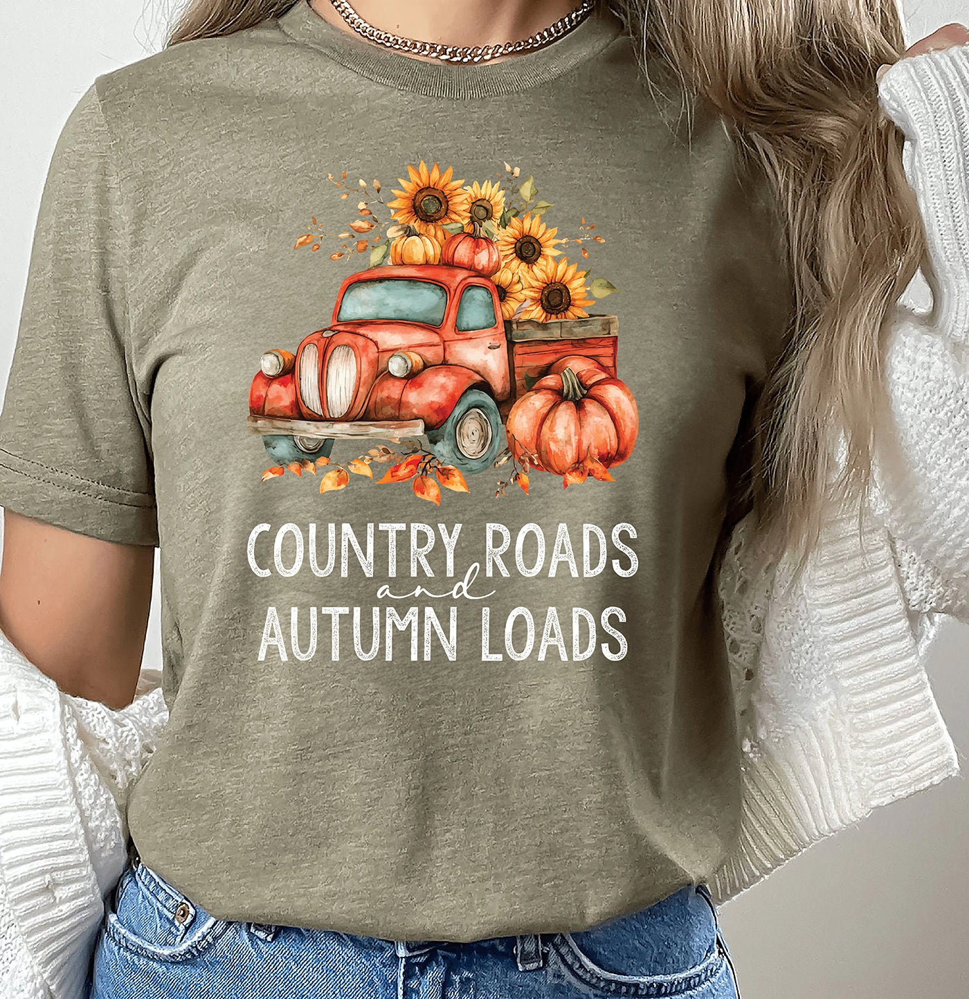 Country Roads and Autumn Loads | Vintage Fall Truck Shirt | Autumn Vibes Tee | Harvest Apparel