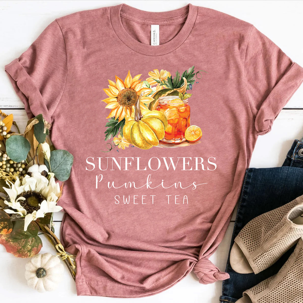 Sunflowers, Pumpkins & Sweet Tea | Fall Graphic Tee | Southern Fall Vibes