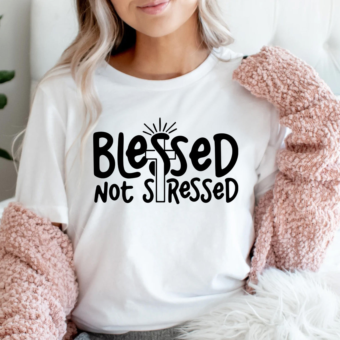 Blessed Not Stressed Shirt | Faith Graphic Tee | Christian Apparel | Inspirational T-Shirt | Gift for Her | Spiritual Clothing