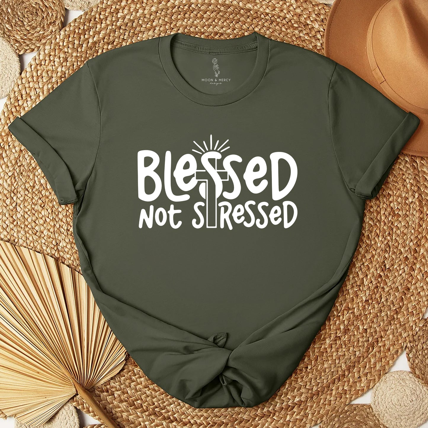 Blessed Not Stressed Shirt | Faith Graphic Tee | Christian Apparel | Inspirational T-Shirt | Gift for Her | Spiritual Clothing
