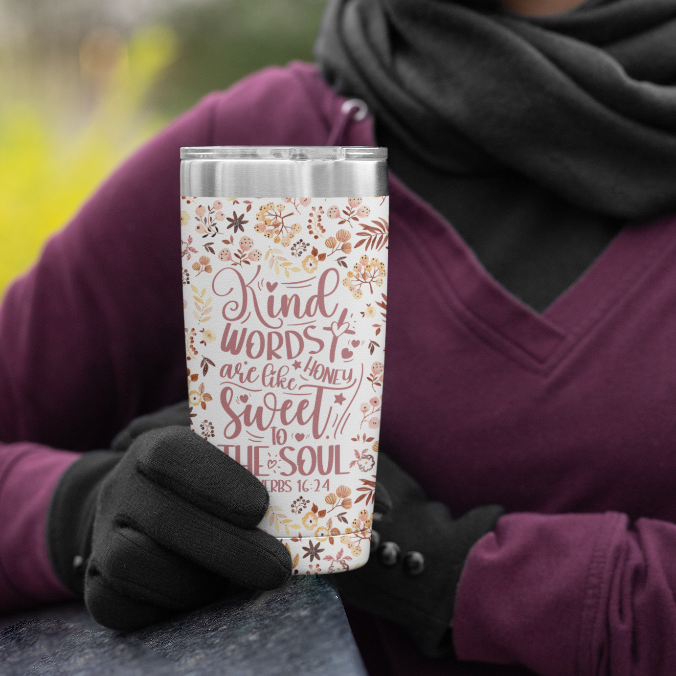 Sweet Words Are Like Honey Floral 20oz Stainless Steel Tumbler | Faith Drinkware for Her