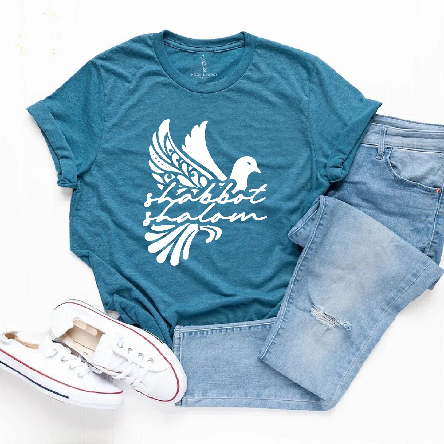 Shabbat Shalom Dove T-Shirt | Peaceful Jewish Sabbath Shirt | Sabbath Apparel