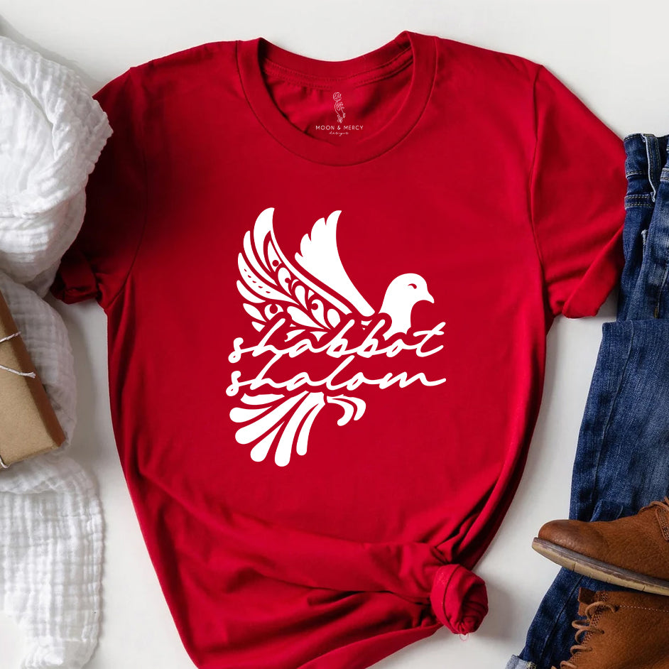 Shabbat Shalom Dove T-Shirt | Peaceful Jewish Sabbath Shirt | Sabbath Apparel