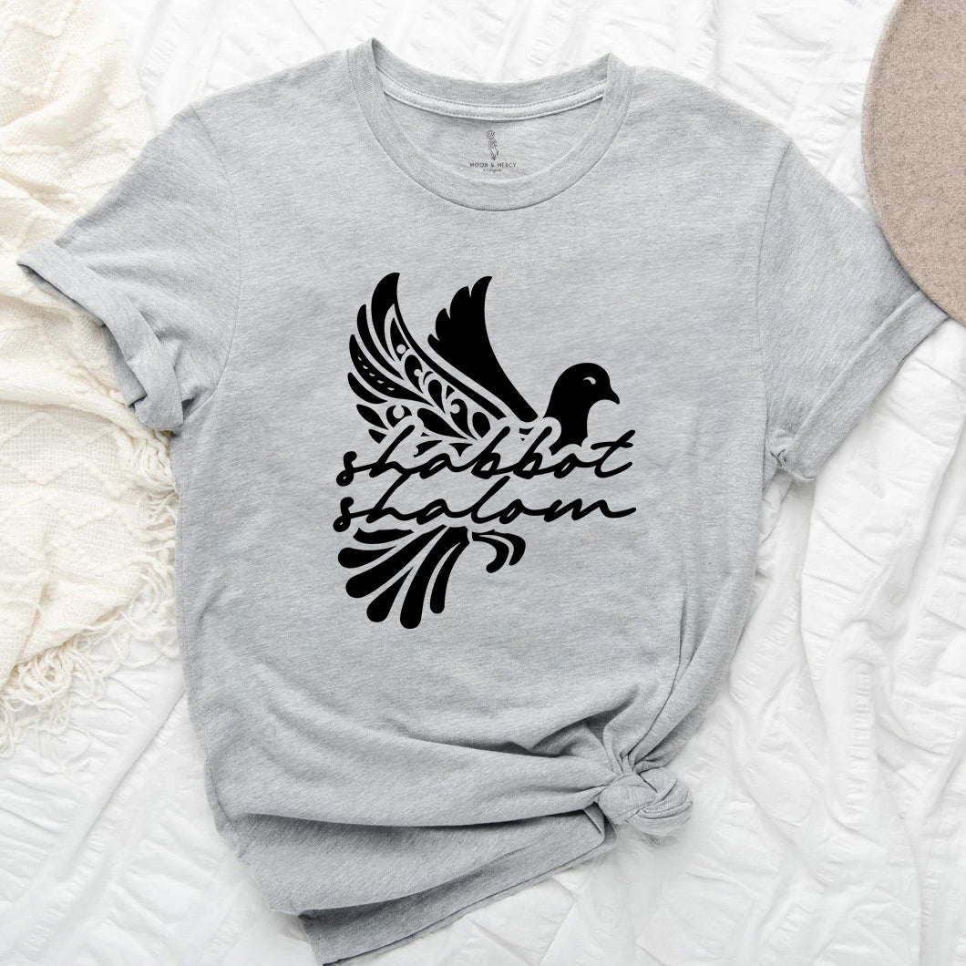 Shabbat Shalom Dove T-Shirt | Peaceful Jewish Sabbath Shirt | Sabbath Apparel