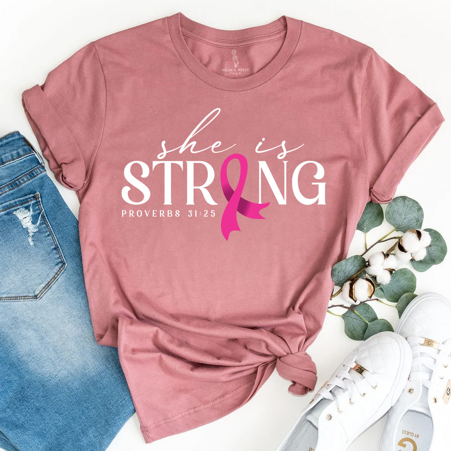 She Is Strong Breast Cancer Awareness Shirt | Inspirational Support Tee