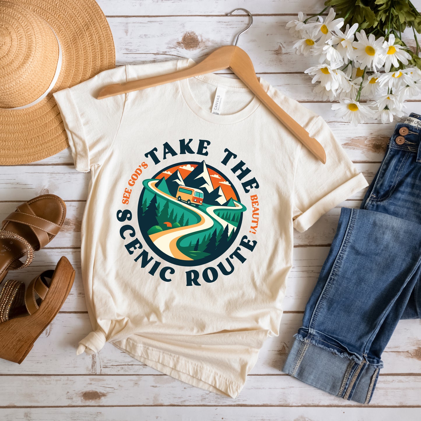 Take the Scenic Route Christian RV Camping Shirt | See God's Beauty | Faith Travel Mountain Adventure Shirt