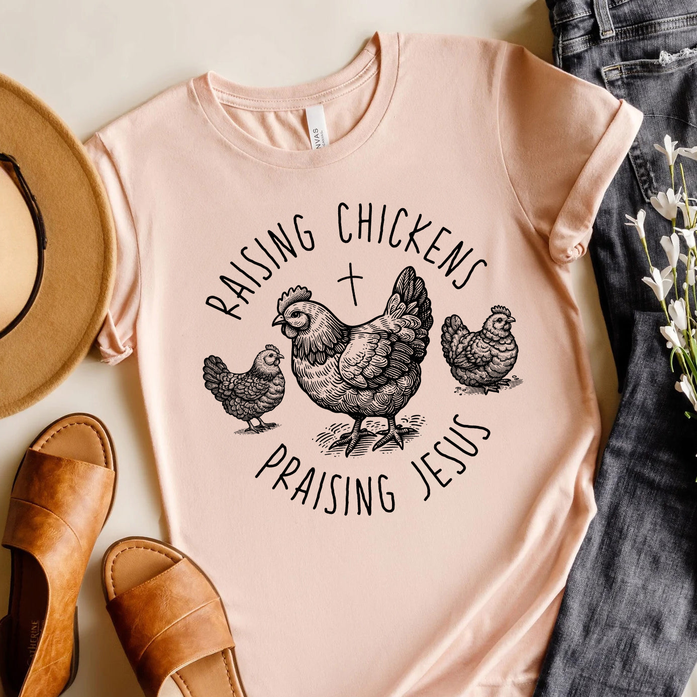 Raising Chickens Praising Jesus Shirt Christian Farm Life Shirt | Chicken Lovers Gift
