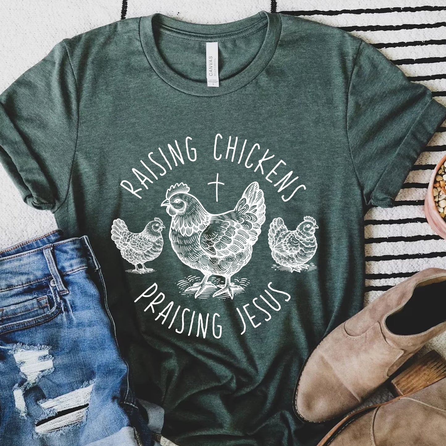 Raising Chickens Praising Jesus Shirt Christian Farm Life Shirt | Chicken Lovers Gift
