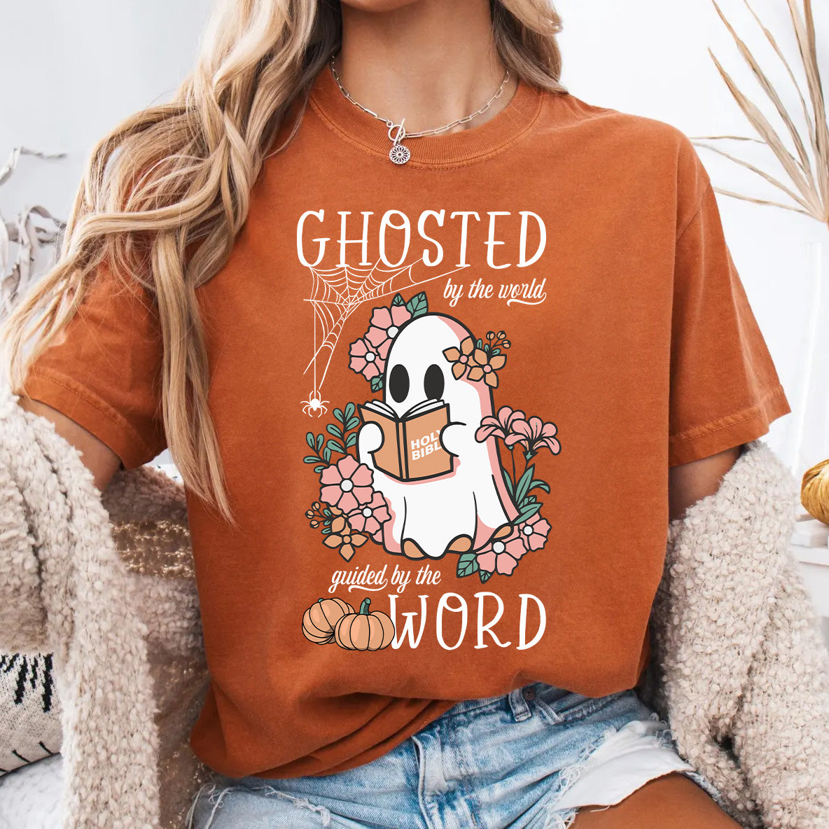 Ghosted by the World Guided by the Word Cute Bible Ghost Shirt | Faith-Based Halloween Shirt