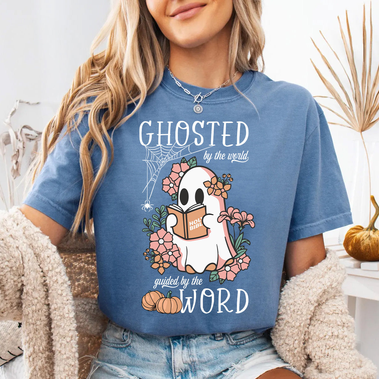 Ghosted by the World Guided by the Word Cute Bible Ghost Shirt | Faith-Based Halloween Shirt