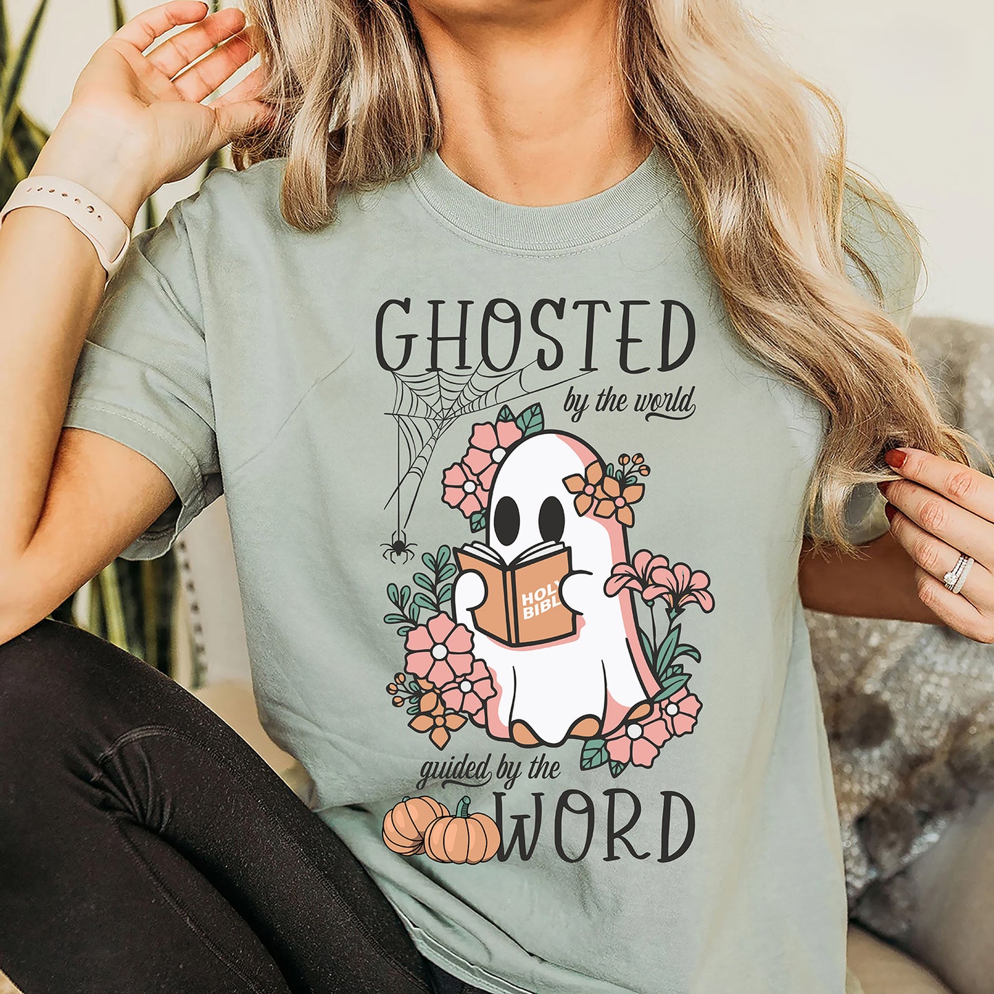 Ghosted by the World Guided by the Word Cute Bible Ghost Shirt | Faith-Based Halloween Shirt
