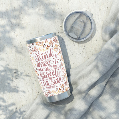 Sweet Words Are Like Honey Floral 20oz Stainless Steel Tumbler | Faith Drinkware for Her