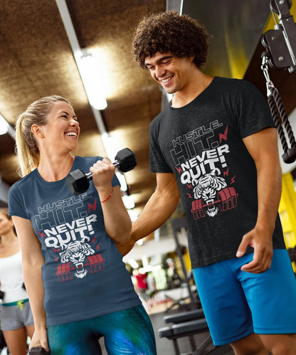 Hustle. Hit. Never Quit. Motivational Workout T-Shirt | Unisex Fitness Apparel for the Driven