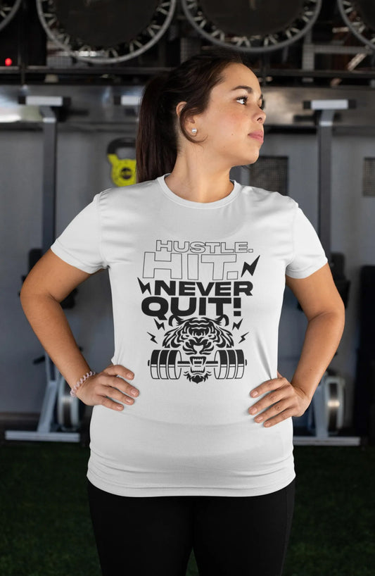 Hustle. Hit. Never Quit. Motivational Workout T-Shirt | Unisex Fitness Apparel for the Driven