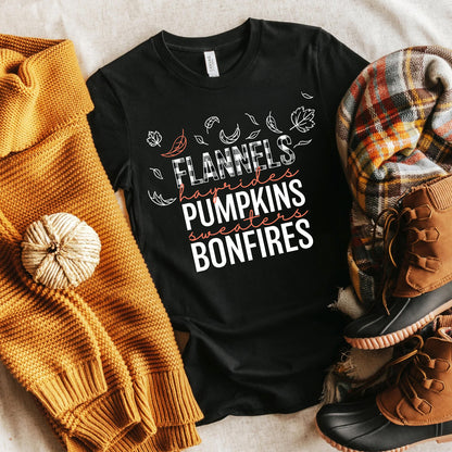 Fall Vibes Graphic Tee | Flannels, Pumpkins & Bonfires