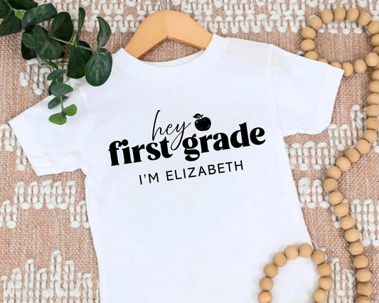 Hey First Grade Personalized Kids Back to School Shirt
