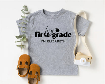 Hey First Grade Personalized Kids Back to School Shirt