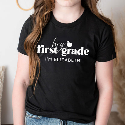 Hey First Grade Personalized Kids Back to School Shirt