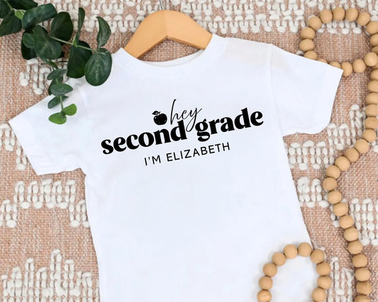 Hey Second Grade Personalized Kids Back to School Shirt