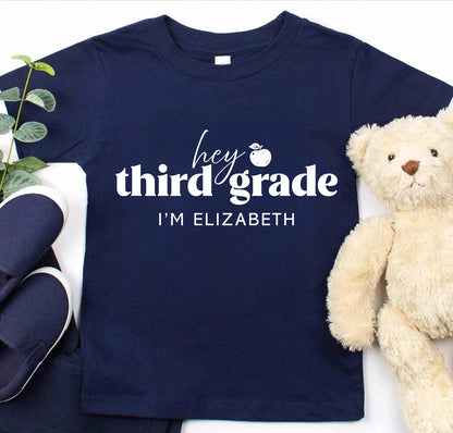 Hey Third Grade Personalized Kids Back to School Shirt