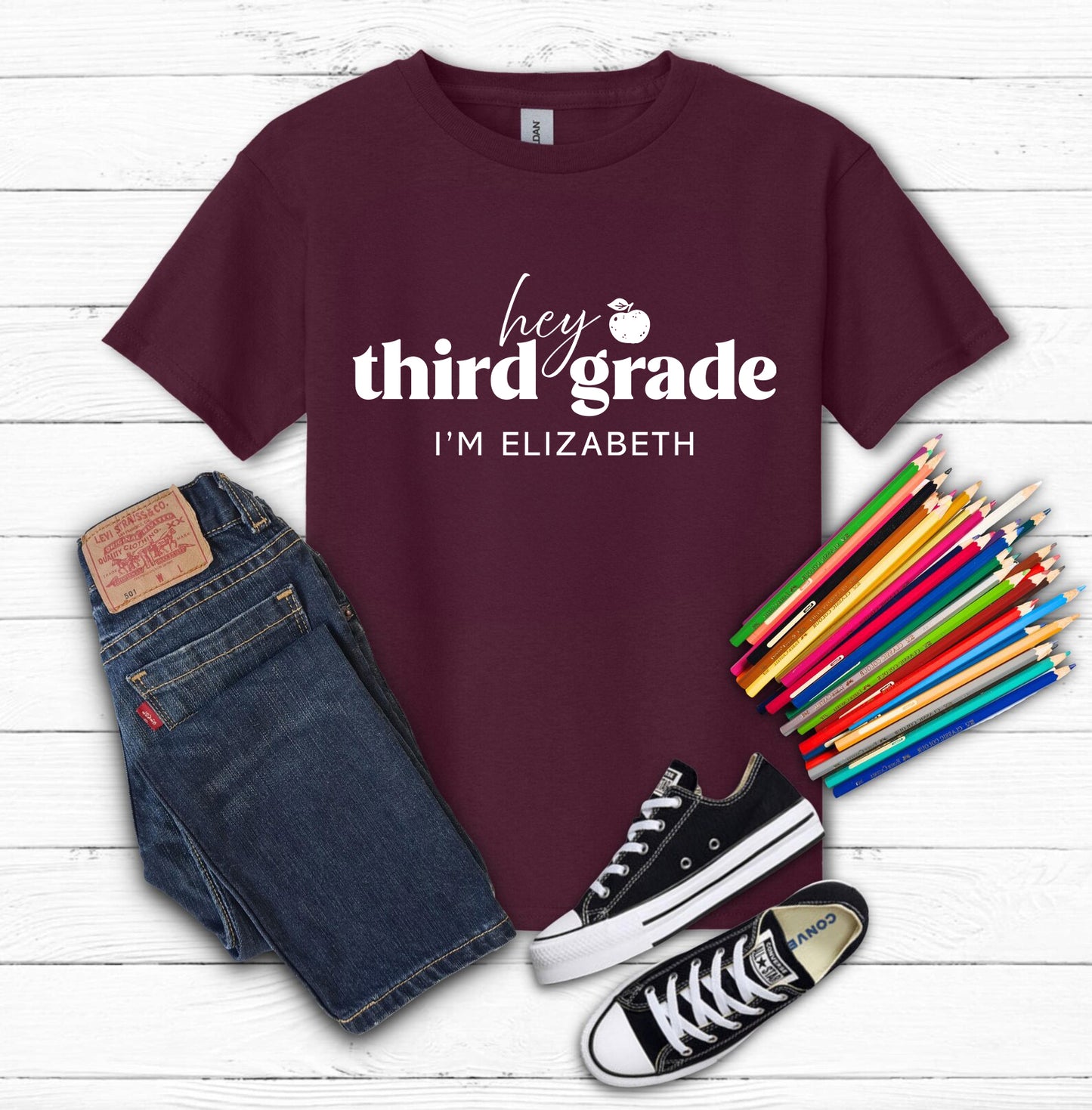 Hey Third Grade Personalized Kids Back to School Shirt