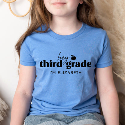 Hey Third Grade Personalized Kids Back to School Shirt
