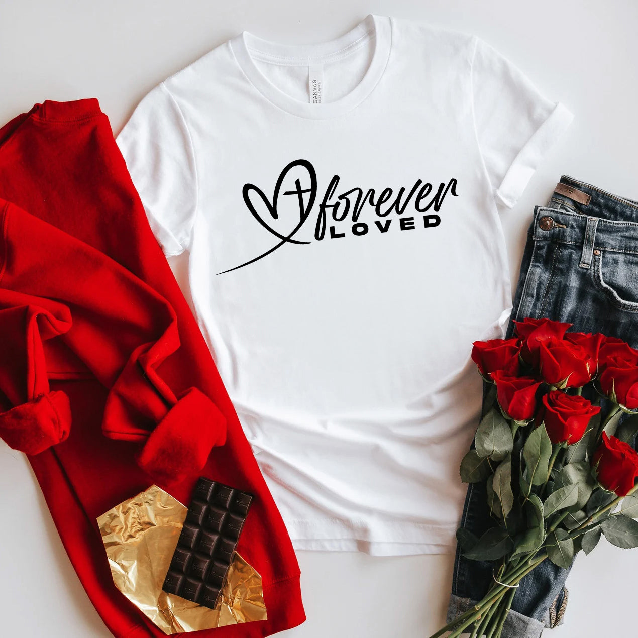 Forever Loved Valentine’s Shirt | Christian Heart & Cross Design | Faith-Based Gift
