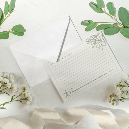 Elegant Prayer Request Cards | Double-Sided Christian Stationery with Olive Branch Design | Spiritual Encouragement & Religious Gifts