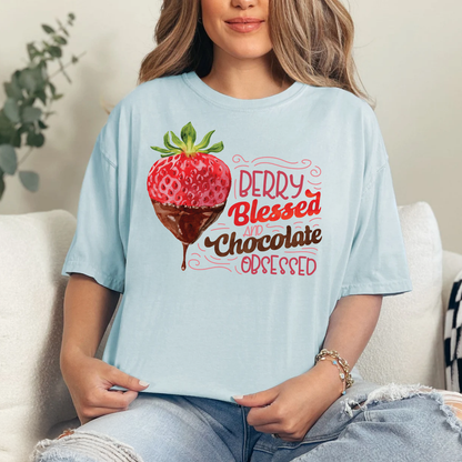 Berry Blessed and Chocolate Obsessed Valentine’s Day Shirt | Chocolate Strawberry Tee