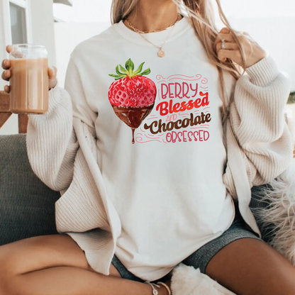 Berry Blessed and Chocolate Obsessed Valentine’s Day Shirt | Chocolate Strawberry Tee