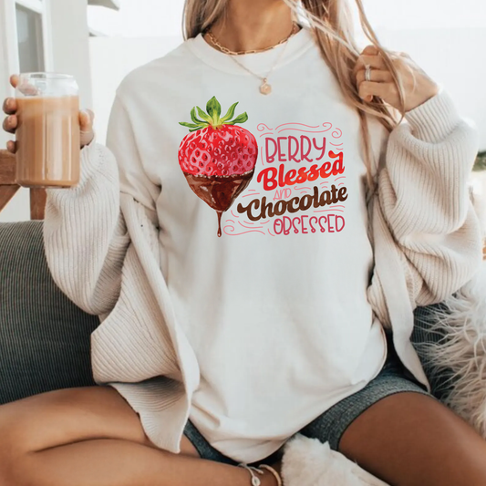 Berry Blessed and Chocolate Obsessed Valentine’s Day Shirt | Chocolate Strawberry Tee