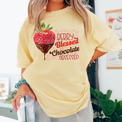Berry Blessed and Chocolate Obsessed Valentine’s Day Shirt | Chocolate Strawberry Tee