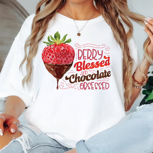Berry Blessed and Chocolate Obsessed Valentine’s Day Shirt | Chocolate Strawberry Tee
