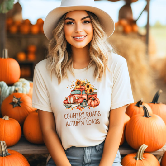 Country Roads and Autumn Loads | Vintage Fall Truck Shirt | Autumn Vibes Tee | Harvest Apparel