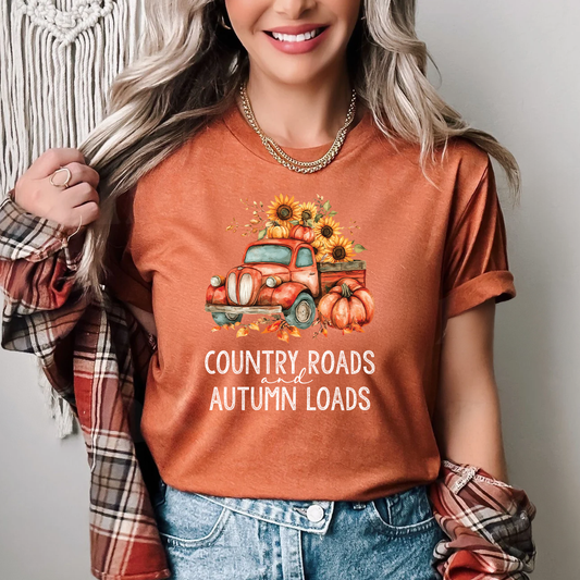 Country Roads and Autumn Loads | Vintage Fall Truck Shirt | Autumn Vibes Tee | Harvest Apparel