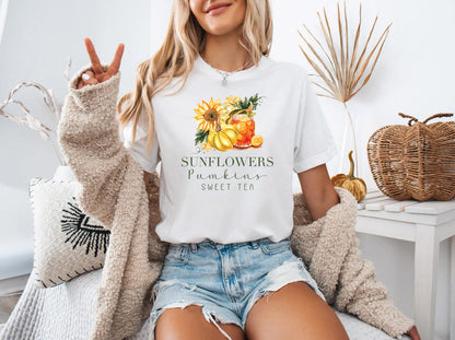 Sunflowers, Pumpkins & Sweet Tea | Fall Graphic Tee | Southern Fall Vibes