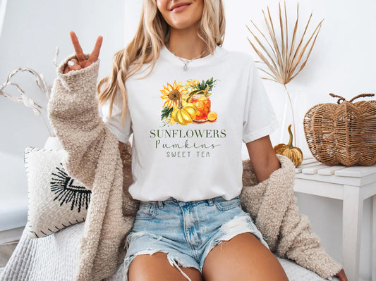 Sunflowers, Pumpkins & Sweet Tea | Fall Graphic Tee | Southern Fall Vibes