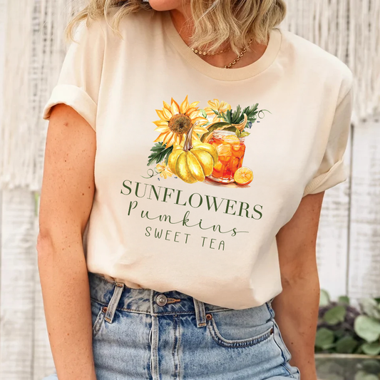 Sunflowers, Pumpkins & Sweet Tea | Fall Graphic Tee | Southern Fall Vibes