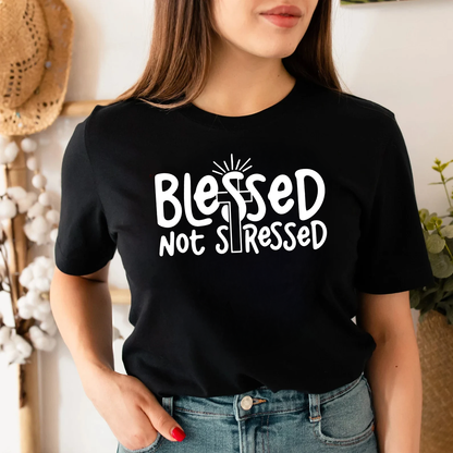 Blessed Not Stressed Shirt | Faith Graphic Tee | Christian Apparel | Inspirational T-Shirt | Gift for Her | Spiritual Clothing