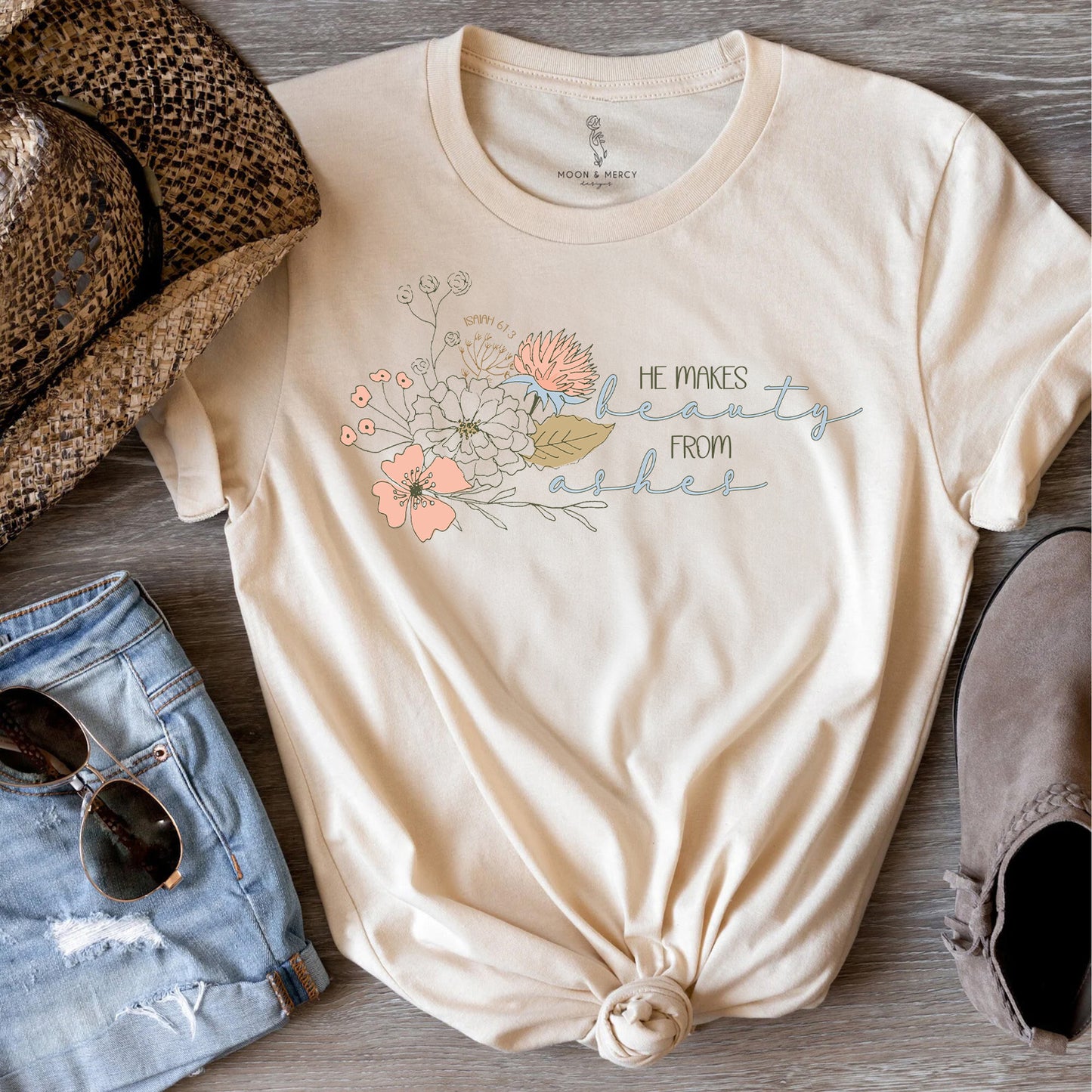 He Makes Beauty from Ashes | Isaiah 61:3 Floral Christian Shirt