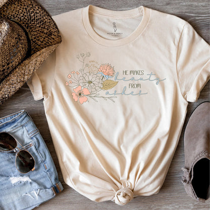 He Makes Beauty from Ashes | Isaiah 61:3 Floral Christian Shirt