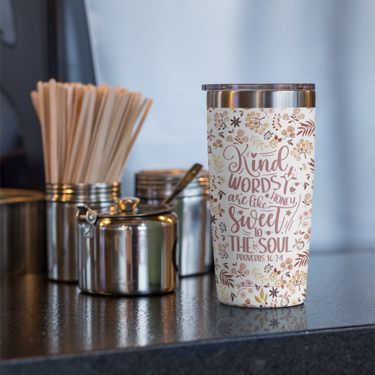 Sweet Words Are Like Honey Floral 20oz Stainless Steel Tumbler | Faith Drinkware for Her