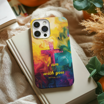 I Am Always With You, Matthew 28:20 Watercolor Cross Flexi Phone Case | Christian Gift | Scripture Art Accessory